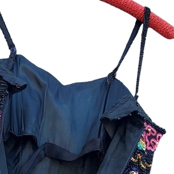 Black Beaded Dress 80s XS Together Silk Black Colorful - Picture 8 of 16